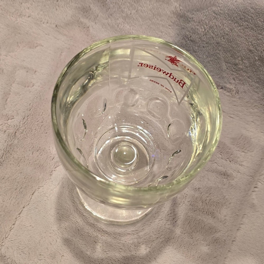 Vintage Budweiser Beer Chalice Thumbprint Glass King of Beers Barware Red Logo - Picture 3 of 4